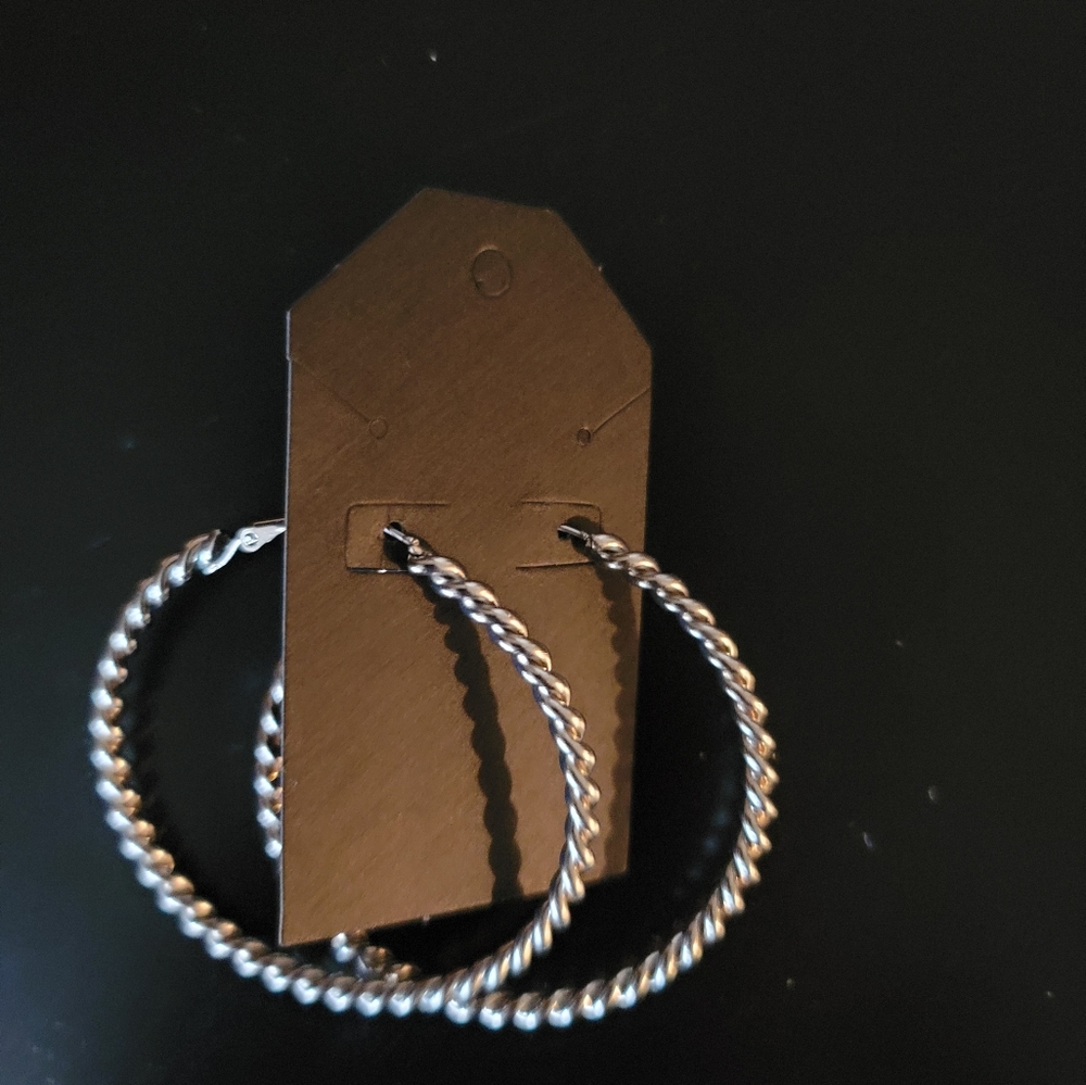 Silver Hoop Twist Earrings
